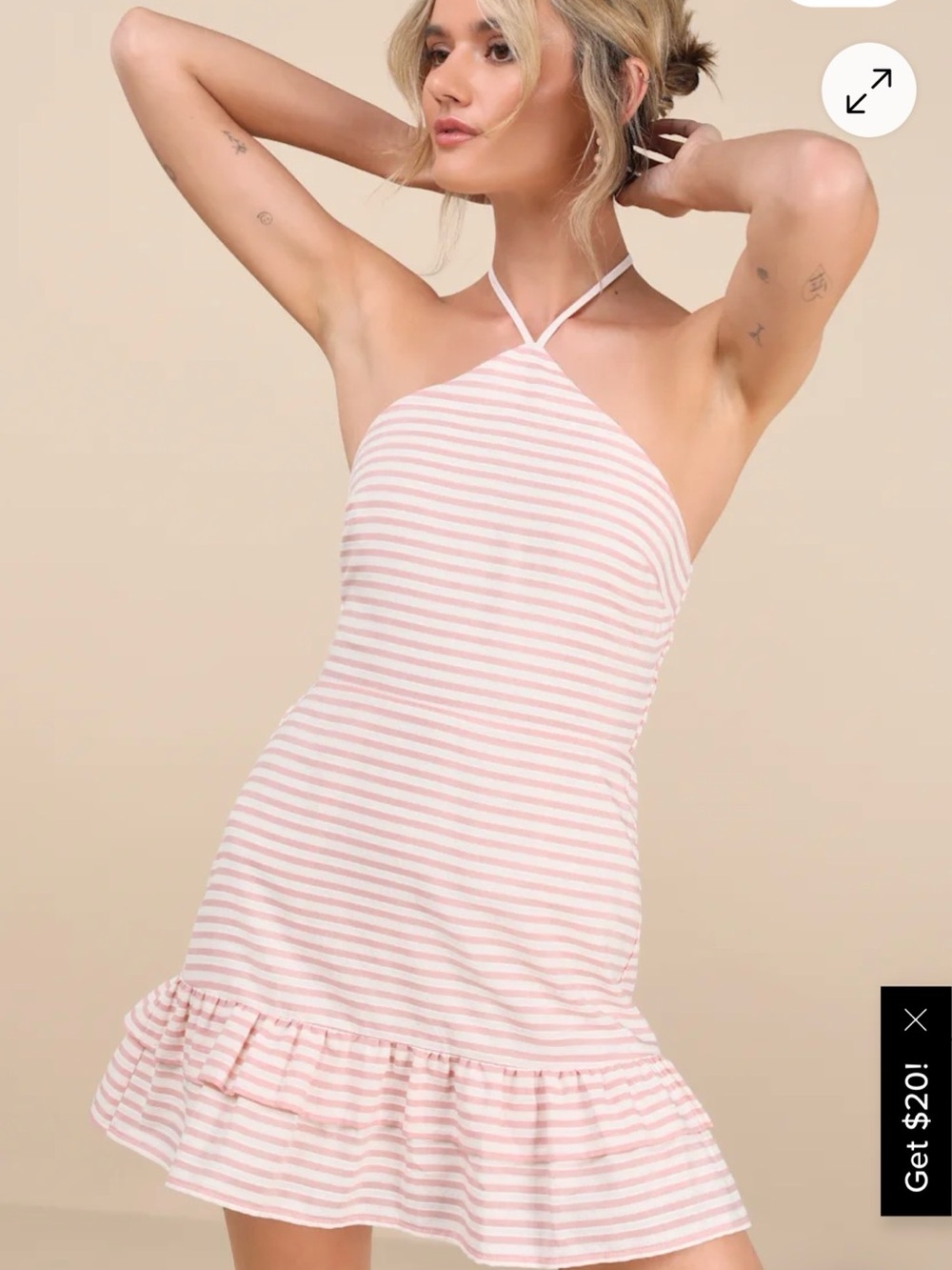 Lulu's Pink & White Striped Halter Mini Dress NWT